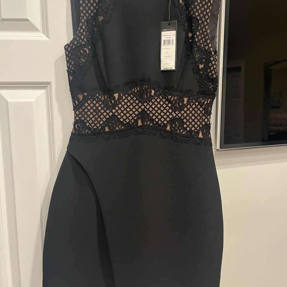 BCBGMaxAzria Black Tan Halter Sheath Cocktail Dress